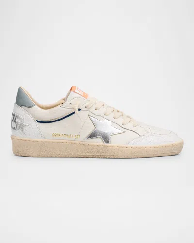Golden Goose Men's Ball Star Leather Low-top Sneakers In White/silver/blue