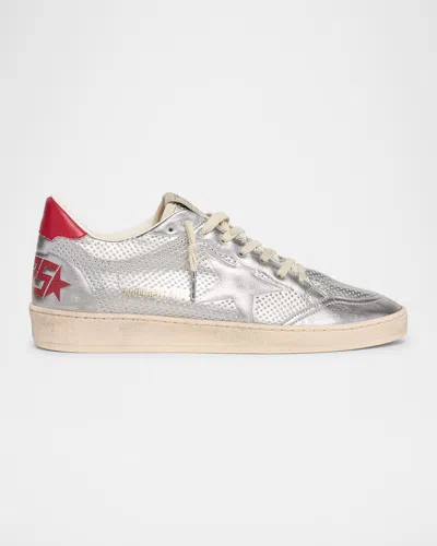 Golden Goose Men's Ball Star Metallic Low-top Sneakers In Silver/red