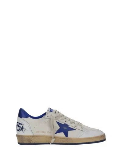 Golden Goose Ballstar White Low Top Sneakers With Star Patch On The Side And Maxi Lettering On The Rear In Leathe