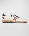 Golden Goose Men's Ballstar Crackle-heel Leather Low-top Sneakers In White/red