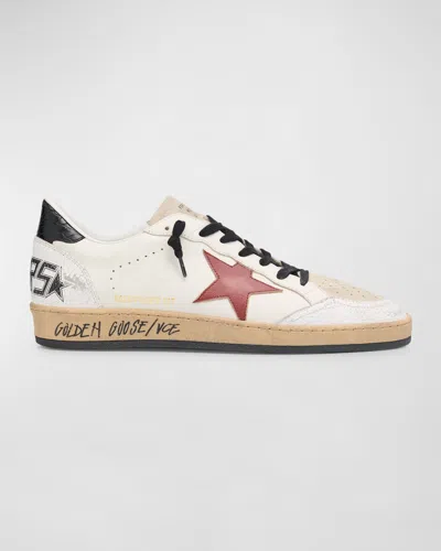 GOLDEN GOOSE MEN'S BALLSTAR CRACKLE-HEEL LEATHER LOW-TOP SNEAKERS