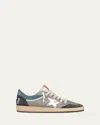 Golden Goose Ballstar Double Upper Without Heel Leather And Suede Upper Suede Toe And Spur Laminated In Gry/slv/blu