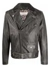Golden Goose Black Biker Jacket With Notched Revers And Leopard Lining In Black