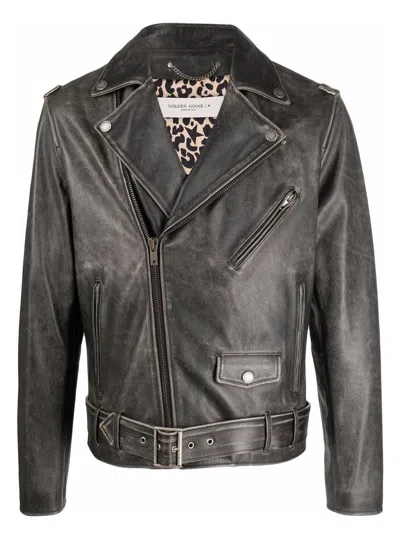GOLDEN GOOSE MEN'S BIKER LEATHER JACKET