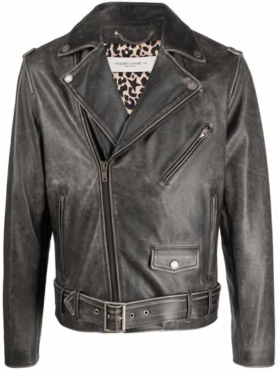 Golden Goose Black Leather Chiodo Jacket For Men