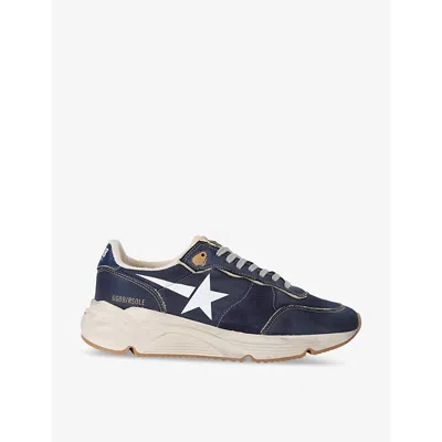Golden Goose Running Sole Distressed Suede-trimmed Nylon Sneakers In Blue