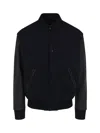 Golden Goose Aleandro Bomber Jacket With Leather Sleeves In Blue