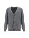 Golden Goose V-neck Gray Cardigan With Embroidered Patch In Gray
