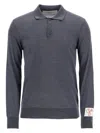 Golden Goose Charcoal Virgin Wool Polo With Golden Applications In Black