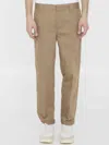 Golden Goose Khaki Beige Cotton Blend Trousers