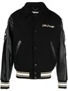 Golden Goose Black Bomber Jacket With Leather Inserts And Logo Patch In Wool Man In Black