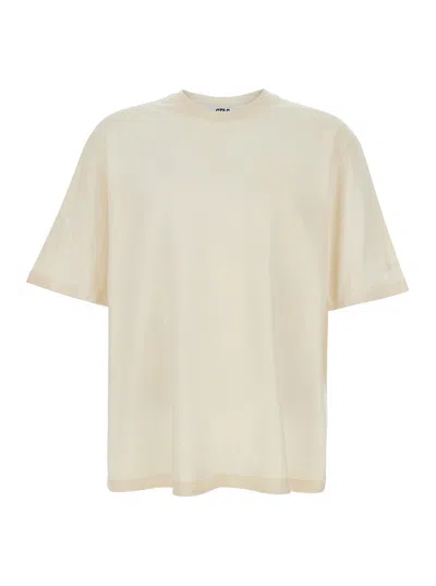 Golden Goose Men Cream White Crew Neck T-shirt With Back Logo Print In Cotton Man In Neutral