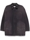 Golden Goose Men's Denim Jacket With Distressed Details And Leather Collar In Blue