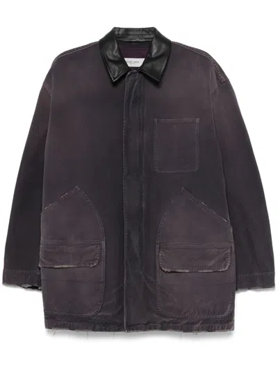 Golden Goose Men's Denim Jacket With Distressed Details And Leather Collar In Blue