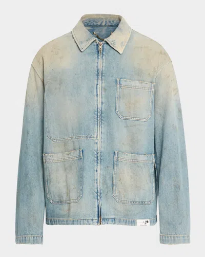 GOLDEN GOOSE MEN'S DISTRESSED-EFFECT FULL-ZIP DENIM JACKET