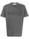 Golden Goose Green Crewneck T-shirt With Logo On The Front And Logo Patch On The Front In Gray