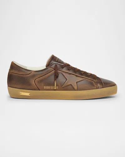 Golden Goose Men's Embossed Star Leather Low-top Sneakers In Burgundy