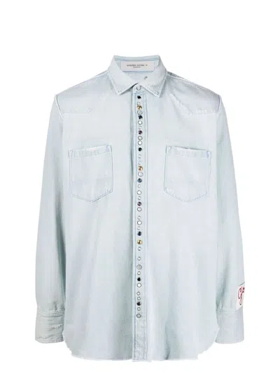 GOLDEN GOOSE MEN'S GOLDEN COLLECTION BLEACHED DENIM SHIRT