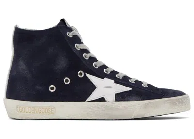 Pre-owned Golden Goose Men's  Francy Suede Night Blue Sneakers In Navy Blue/white