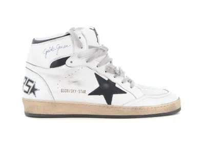 Pre-owned Golden Goose Men's  Skystar Leather Sneakers In White/black