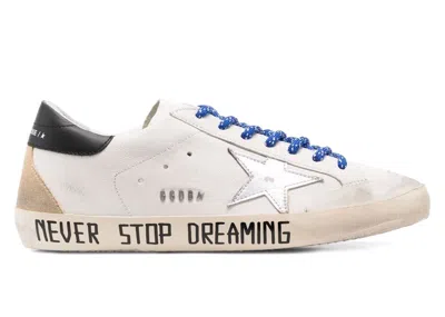 Pre-owned Golden Goose Men's  Super Star Never Stop Dreaming Tone Sneakers In White/black/silver