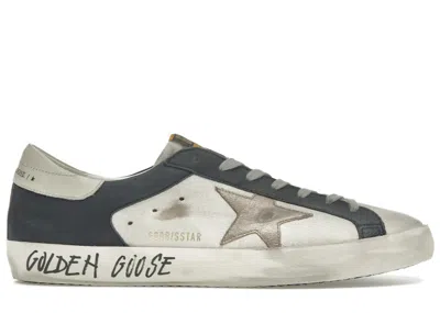 Pre-owned Golden Goose Men's  Super Star Sneakers In White/dark Blue/gun Metal