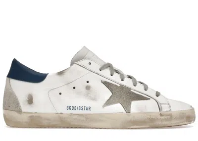Pre-owned Golden Goose Men's  Superstar Grey Suede Patch Sneakers In White/royal Blue