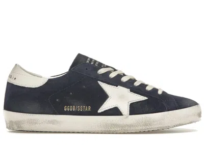 Pre-owned Golden Goose Men's  Superstar Navy Suede Sneakers In Navy Blue/white