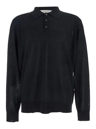 GOLDEN GOOSE GOLDEN GOOSE MEN BLACK POLO SHIRT WITH CLASSIC COLLAR AND LONG SLEEVES IN WOOL MAN