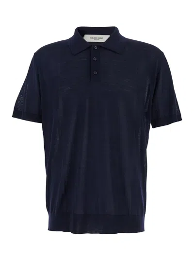 GOLDEN GOOSE GOLDEN GOOSE MEN BLUE POLO SHIRT WITH CLASSIC COLLAR AND SHORT SLEEVES IN WOOL MAN