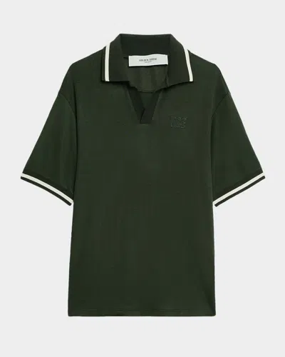 Golden Goose Men's Jersey Embroidered Polo Shirt In Black