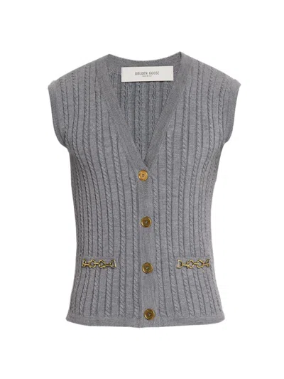 Golden Goose Men's Journey Cable-knit Sweater Vest In Blue