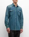 Golden Goose Men's Journey Dirty Wash Denim Shirt In Blue