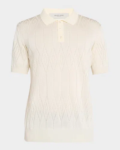 Golden Goose Men's Journey Knit Polo Shirt In Heritage White