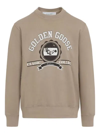 GOLDEN GOOSE GOLDEN GOOSE MEN "JOURNEY" MAN`S CREW NECK SWEATSHIRT DYED COTTON FLEECE WITH PRINT