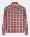 Golden Goose Deluxe Brand Men Strong Check Cotton Shirt With Metal Details In Crushed Berry/sandsh