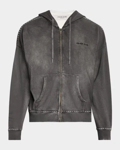 Golden Goose Men's Journey Studded Fleece Zip Hoodie In Dark Anthracite