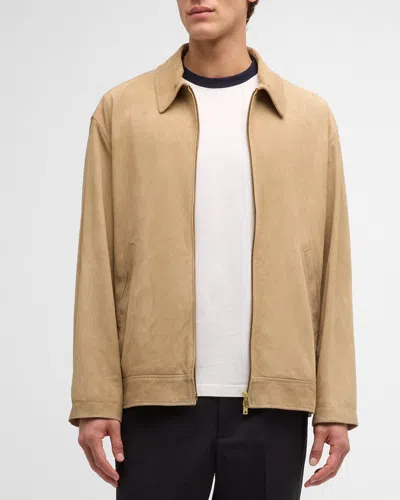 Golden Goose Men's Journey Waxed Leather Coach Jacket In Dark Taupe