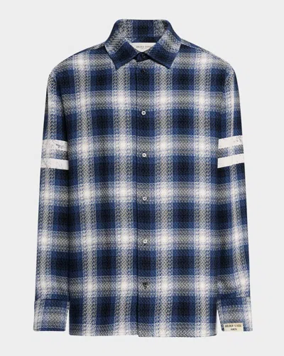 Golden Goose Men's Journey Woven Check Overshirt In Ice/indigo