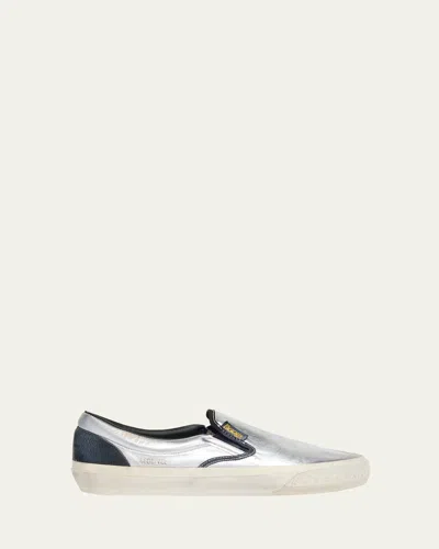 GOLDEN GOOSE MEN'S LAMINATED LEATHER SLIP-ON SNEAKERS