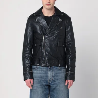 Golden Goose Men's Leather Jacket With A Glossy Effect