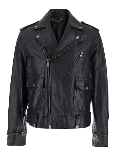 GOLDEN GOOSE GOLDEN GOOSE MEN 'NORWOOD' BLACK JACKET WITH LAPELS AND PATCH POCKETS ON THE FRONT IN GRAINED LEATHE