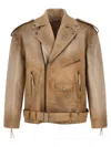 Golden Goose Beige Solid Notched Lapel Jacket In Brown