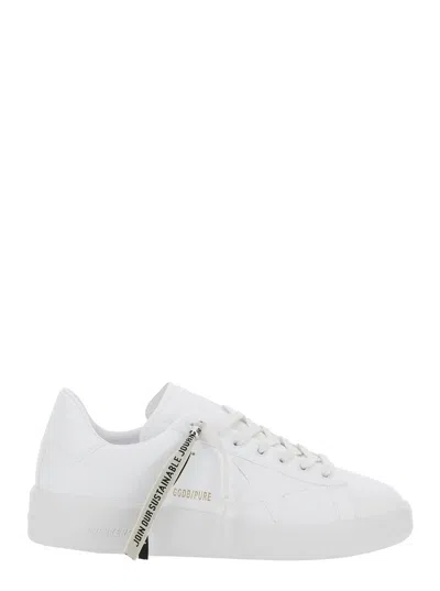 Golden Goose Men White Low Top Sneakers With Lace Detail With Logo Lettering In Ecoleather Man In Multi