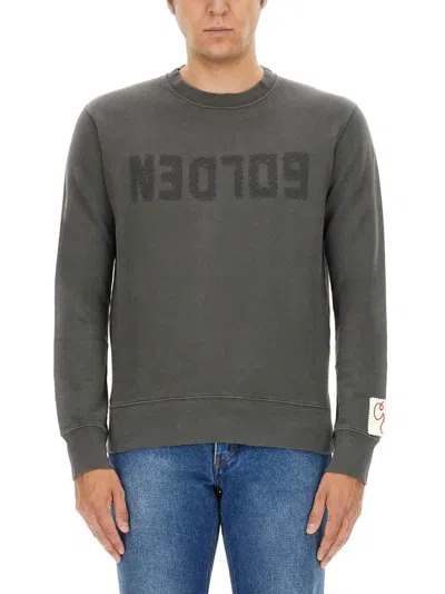 Golden Goose Cotton Sweatshirt With Logo Print In Gray