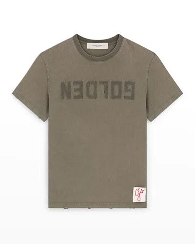 GOLDEN GOOSE MEN'S REVERSE LOGO DISTRESSED T-SHIRT