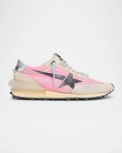 Golden Goose Men's Running Marathon Nylon Runner Sneakers In Pink/gold/silver