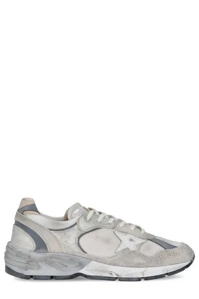 Golden Goose Men's Running Sneaker In White And Grey Suede With Distressed Vintage Treatment And Chunky Sole