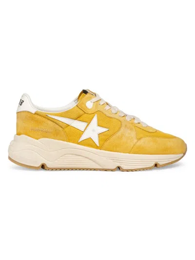 Golden Goose Men's Running Sole Leather-trimmed Sneakers In Honey White