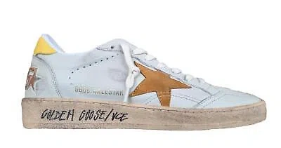 Pre-owned Golden Goose Men's Shoes Vintage Ball Star Leather 11907 White-yellow In White + Yellow